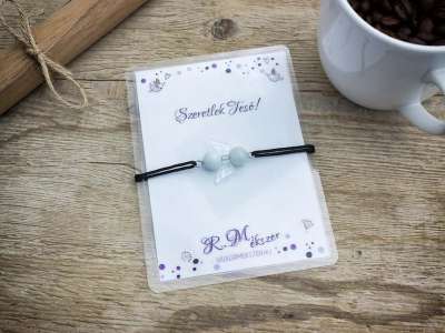 Szeretlek Tesó akvamarin angyal karkötő