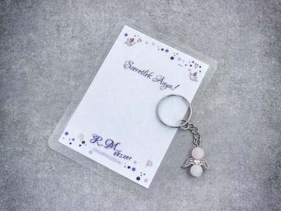 Szeretlek Anya kulcstartó rózsakvarccal