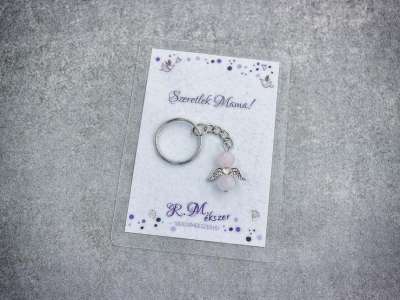 Szeretlek Mama kulcstartó rózsakvarccal