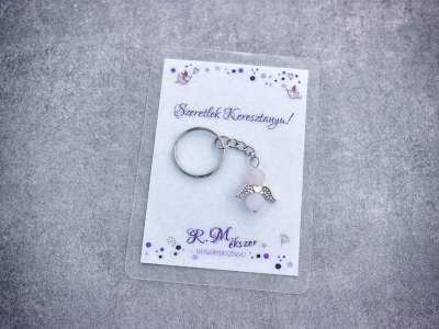 Szeretlek Keresztanya kulcstartó rózsakvarccal