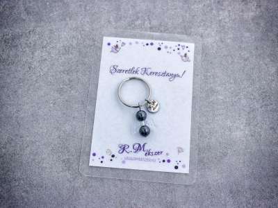 Szeretlek Keresztanya kulcstartó hematittal