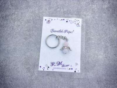 Szeretlek Papa kulcstartó rózsakvarccal