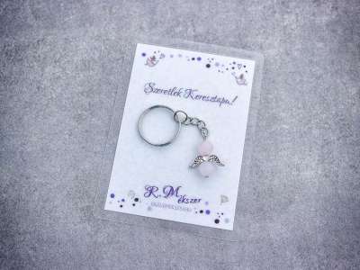 Szeretlek Keresztapa kulcstartó rózsakvarccal