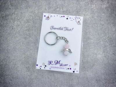 Szeretlek Tesó kulcstartó rózsakvarccal