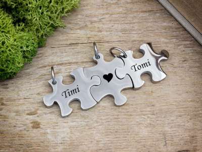 Puzzle kirakó 3 db egyedi acél medálos szett