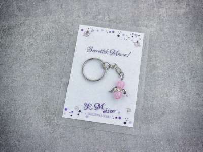 Szeretlek Mama rózsaszín angyal medálos kulcstartó