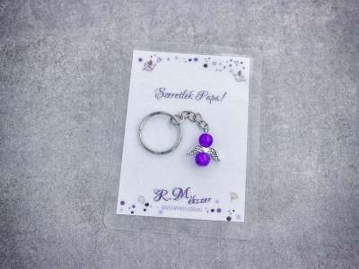 Szeretlek Papa lila angyal medálos kulcstartó