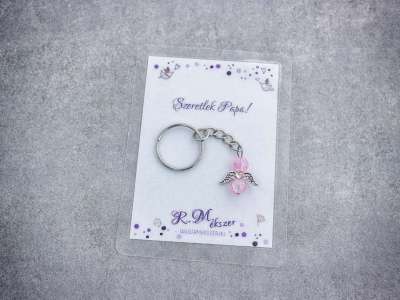 Szeretlek Papa rózsaszín angyal medálos kulcstartó