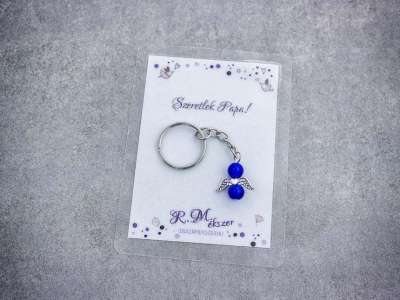 Szeretlek Papa sötétkék angyal medálos kulcstartó