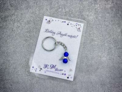 Boldog Anyák napját sötétkék angyal medálos kulcstartó