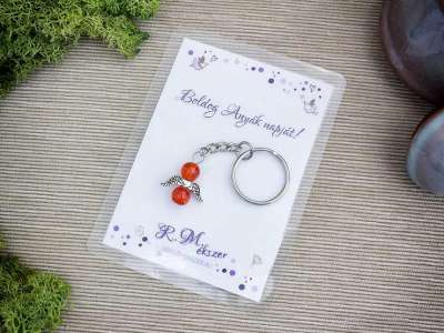 Boldog Anyák napját narancssárga angyal medálos kulcstartó