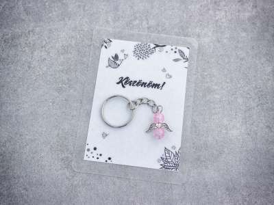 Köszönöm rózsaszín angyal medálos kulcstartó