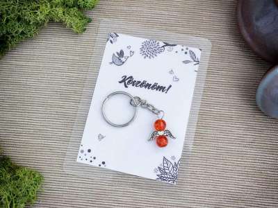 Köszönöm narancssárga angyal medálos kulcstartó