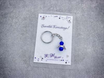 Szeretlek Keresztanya sötétkék angyal medálos kulcstartó