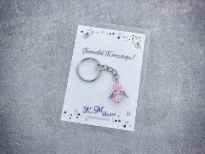 Szeretlek Keresztapa rózsaszín angyal medálos kulcstartó