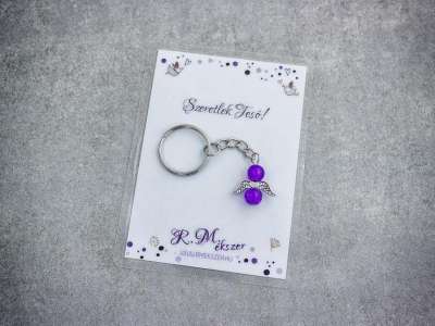 Szeretlek Tesó lila angyal medálos kulcstartó