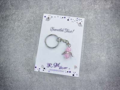 Szeretlek Tesó rózsaszín angyal medálos kulcstartó