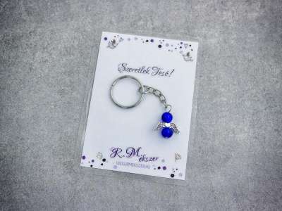 Szeretlek Tesó sötétkék angyal medálos kulcstartó