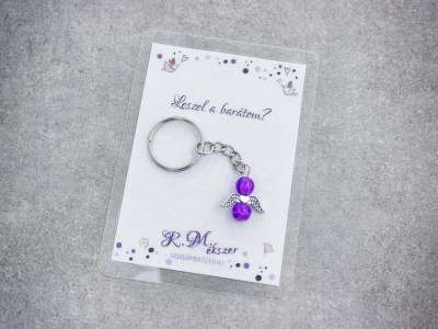 Leszel a barátom lila angyal medálos kulcstartó