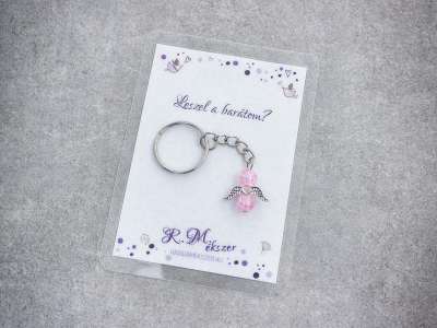 Leszel a barátom rózsaszín angyal medálos kulcstartó