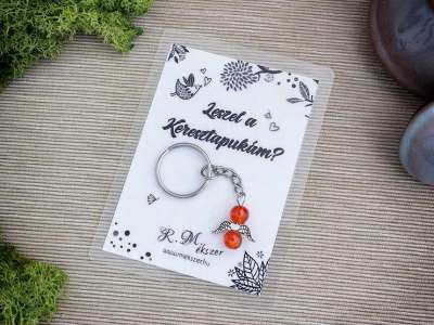 Leszel a Keresztapukám narancssárga angyal medálos kulcstartó