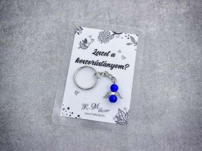 Leszel a koszorúslányom sötétkék angyal medálos kulcstartó