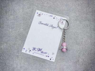 Szeretlek Anya rózsaszín angyal medálos kulcstartó