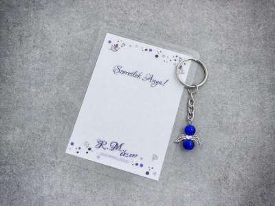 Szeretlek Anya sötétkék angyal medálos kulcstartó