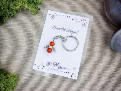 Szeretlek Anya narancssárga angyal medálos kulcstartó