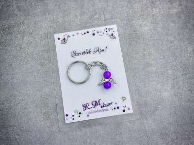 Szeretlek Apa lila angyal medálos kulcstartó