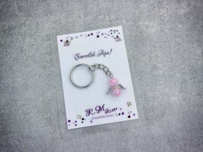 Szeretlek Apa rózsaszín angyal medálos kulcstartó