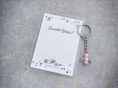 Szeretlek Dadus rózsaszín angyal medálos kulcstartó