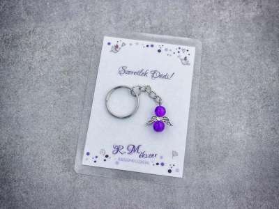 Szeretlek Dédi lila angyal medálos kulcstartó