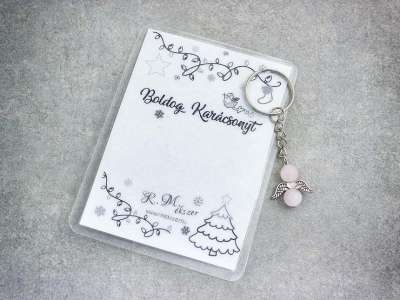 Boldog Karácsonyt kulcstartó rózsakvarccal