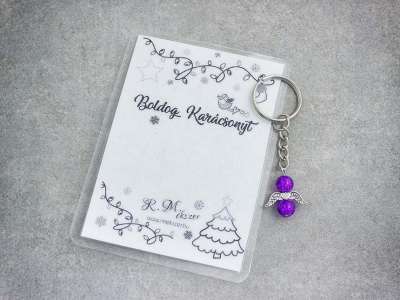 Boldog Karácsonyt lila angyal medálos kulcstartó