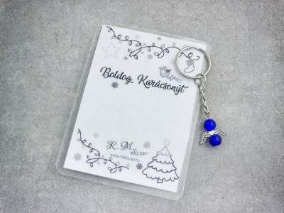 Boldog Karácsonyt sötétkék angyal medálos kulcstartó