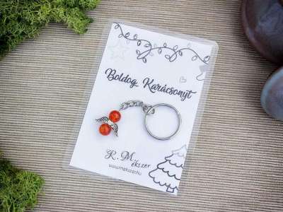 Boldog Karácsonyt narancssárga angyal medálos kulcstartó