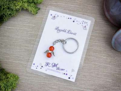 Legjobb barátomnak narancssárga angyal medálos kulcstartó