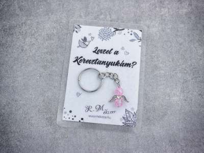 Leszel a Keresztanyukám rózsaszín angyal medálos kulcstartó