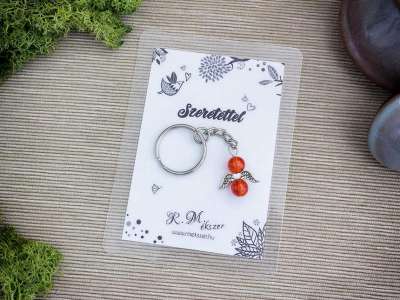 Szeretettel narancssárga angyal medálos kulcstartó