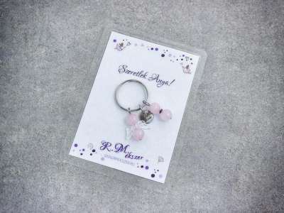 Szeretlek Anya kulcstartó rózsakvarccal