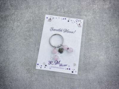 Szeretlek Mama kulcstartó rózsakvarccal