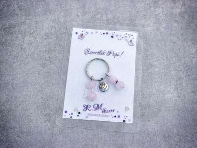 Szeretlek Papa kulcstartó rózsakvarccal