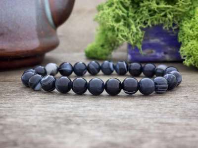Drámai fekete achát ásvány karkötő