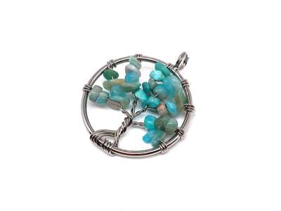 Életfa medál drótos Amazonit Kínai 3cm