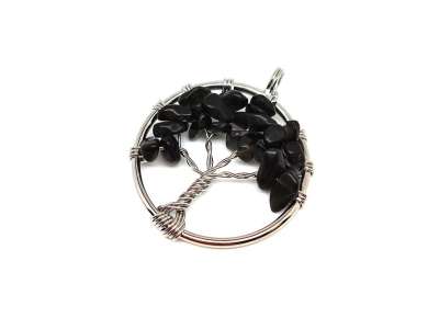 Életfa medál drótos Obszidián 3cm