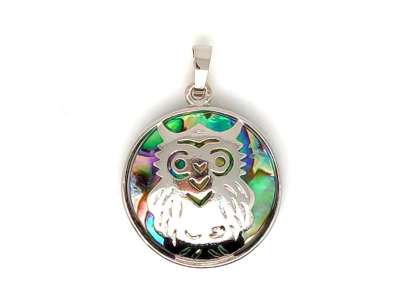Bagoly fém medál pávakagyló 27mm