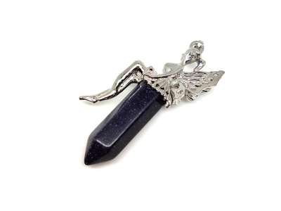 Csúcs medál fém angyal Goldstone kék 2,5x6cm