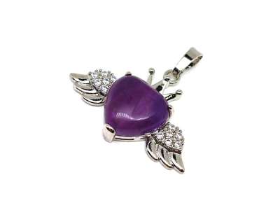 Szív medál fém szárny Ametiszt 3,5x2cm