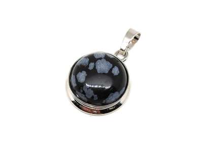 Kerek medál fém obszidián hópehely 2cm